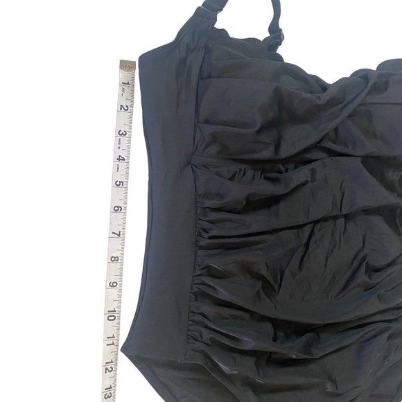 b2prity One Piece Swimsuit Large Black Ruched Bodice Adjustable Straps - Picture 3 of 4